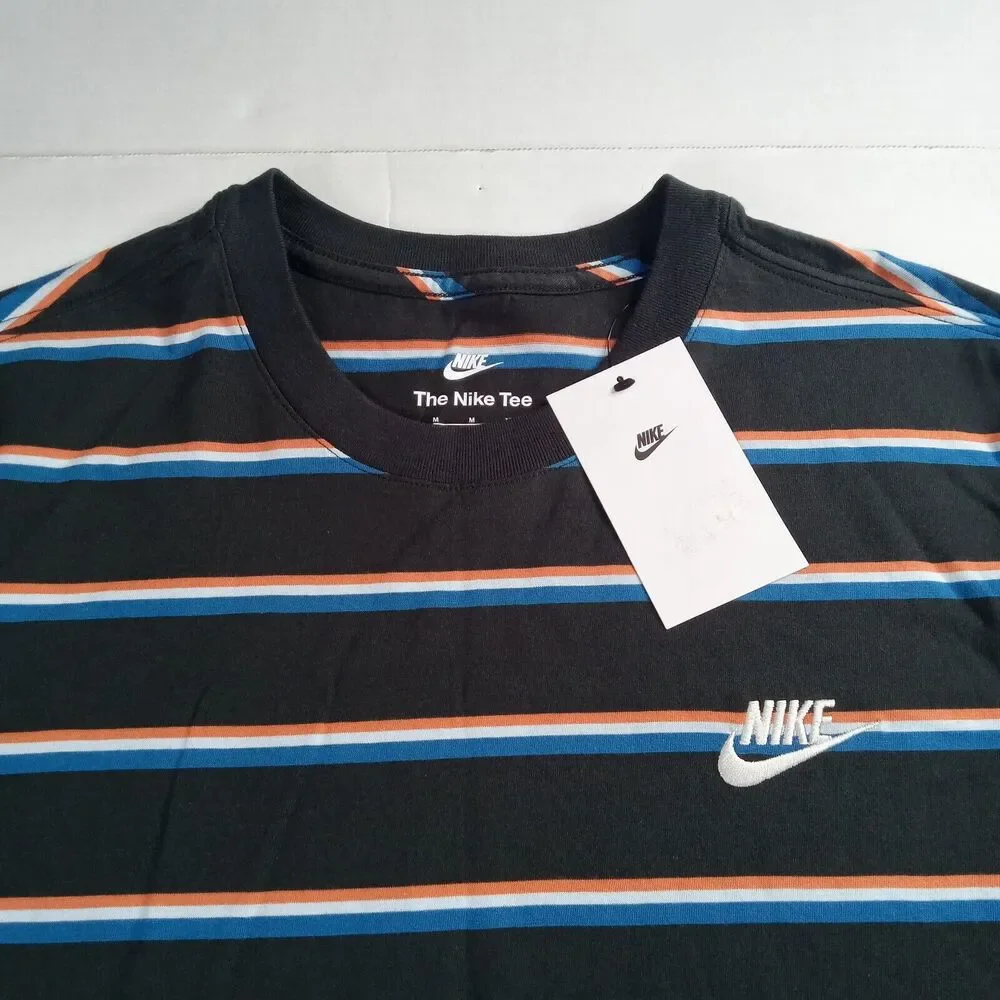 Nike Sportswear Club‎ Stripe Embroidered Logo T-Shirt Tee Men's M Black DZ2985